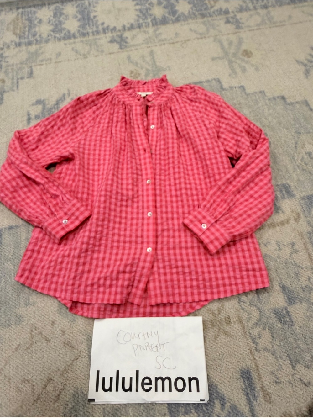 LaRoque women’s Pink Checked Button-Up Shirt xs- VGUC